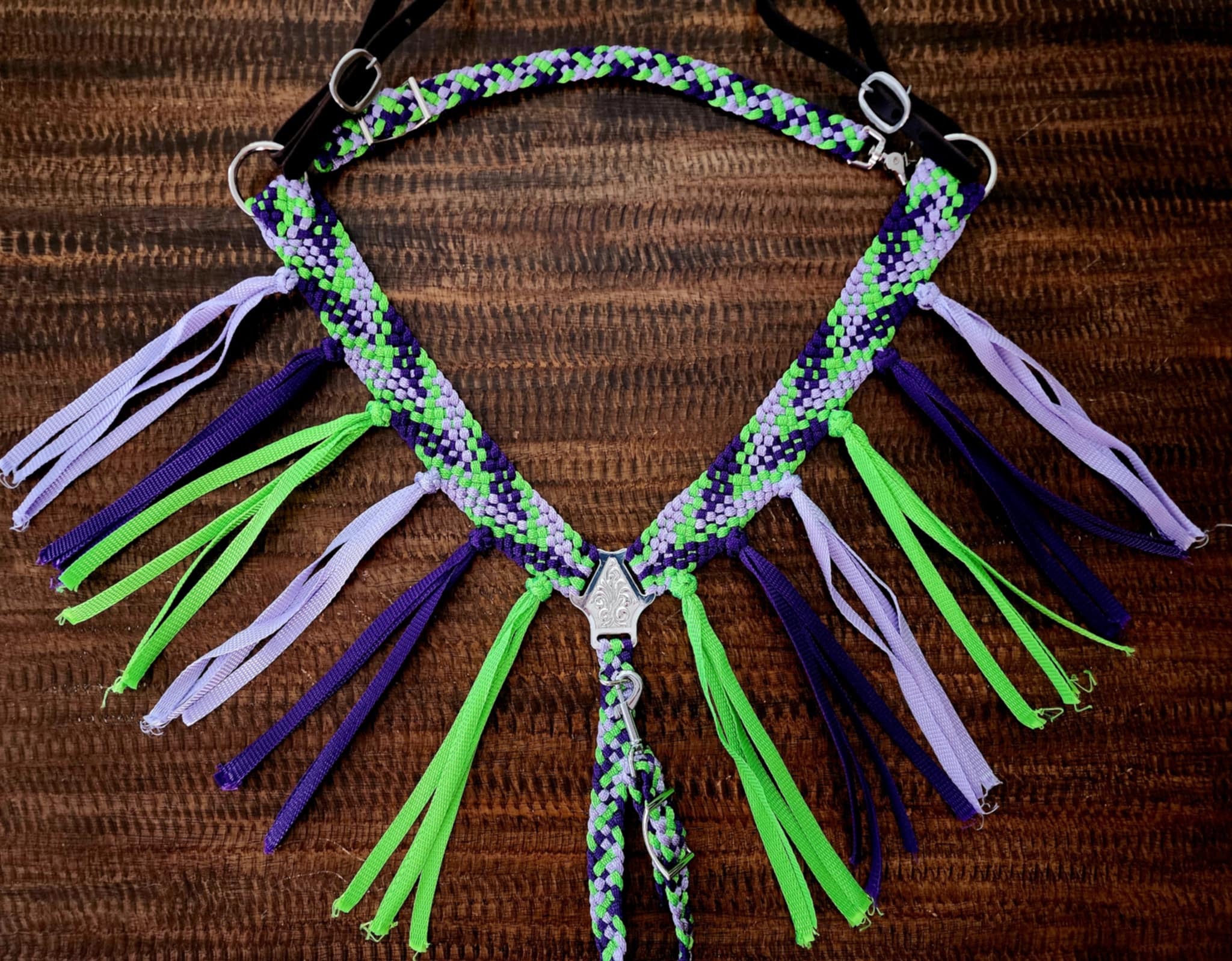 Lavender/Purple/Lime Green Fringe Breast Collar & Wither Strap