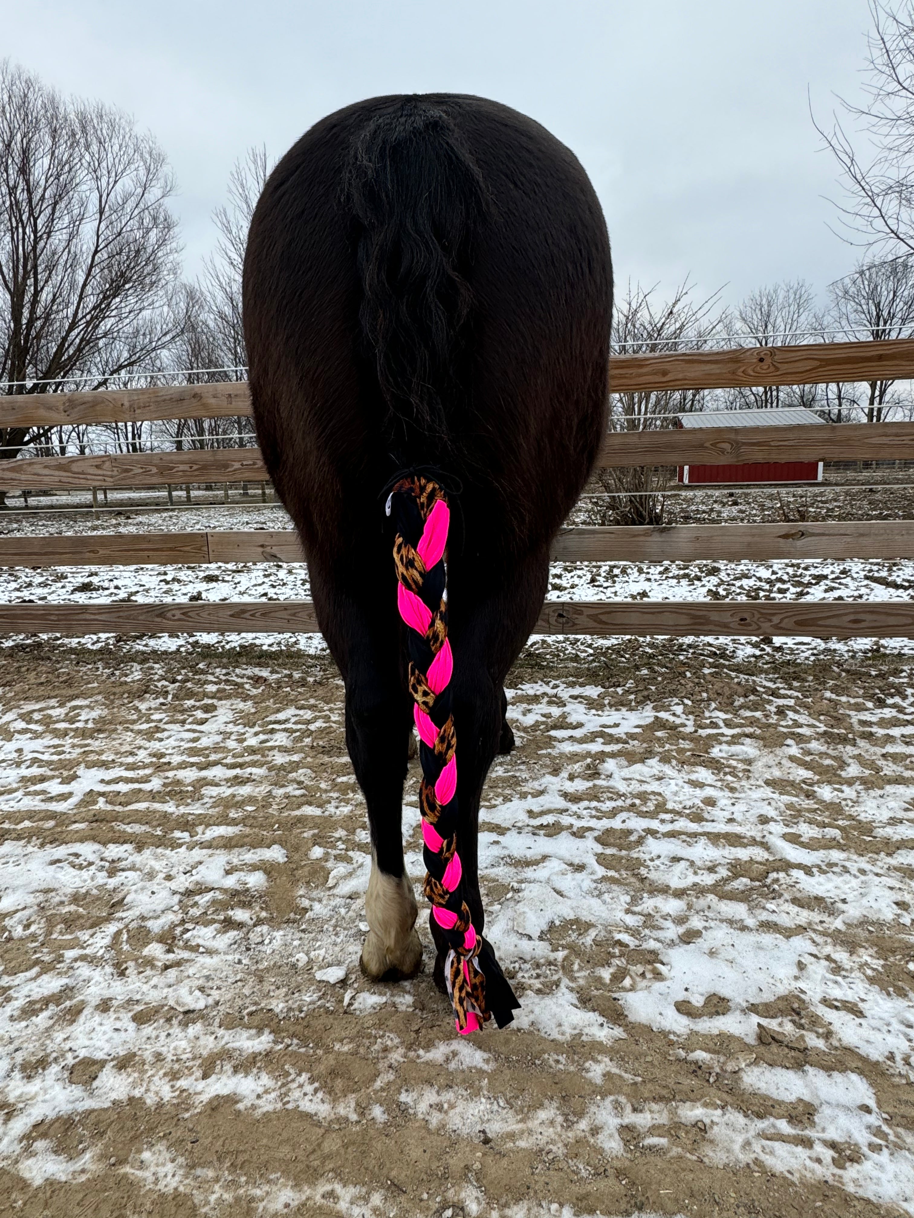 Hot Pink & Animal Print Braided Tail Wrap